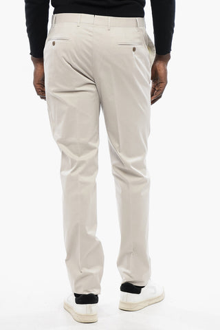 Solid Color Stretch Cotton Pants with Belt Loops