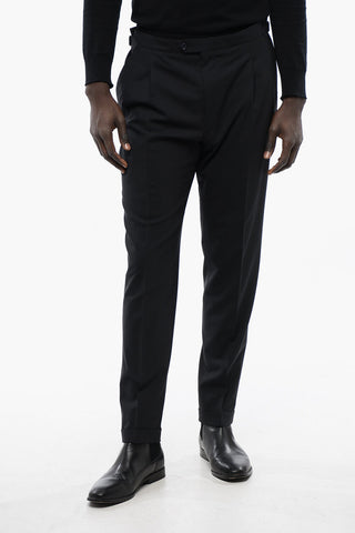 CC COLLECTION Double-pleated Wool Blend Pants with Martingales