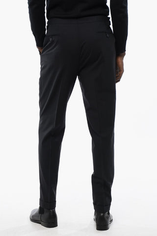 CC COLLECTION Double-pleated Wool Blend Pants with Martingales