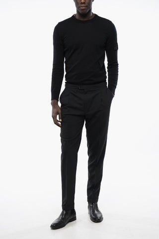 CC COLLECTION Double-pleated Wool Blend Pants with Martingales