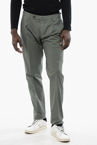 ID Single-pleated Stretch Cotton Chinos Pants