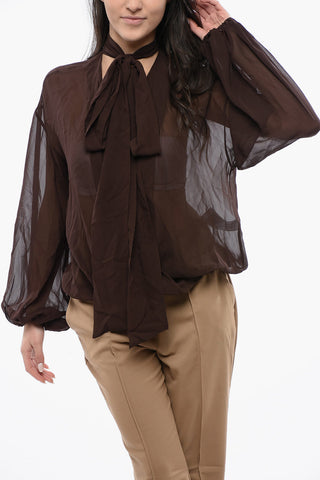 Sheer Silk Blouse With Tie Neck