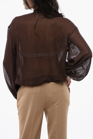 Sheer Silk Blouse With Tie Neck