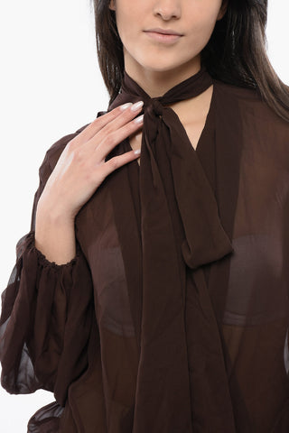 Sheer Silk Blouse With Tie Neck