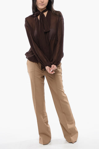 Sheer Silk Blouse With Tie Neck
