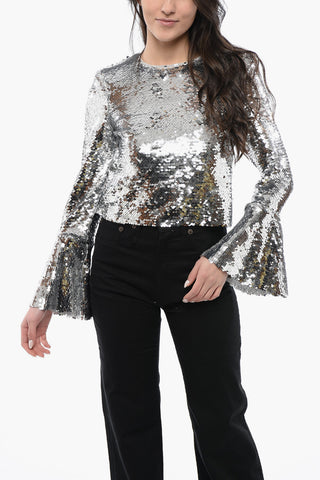 Sequin Crop Top with Bell Sleeves