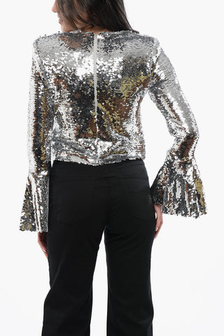 Sequin Crop Top with Bell Sleeves
