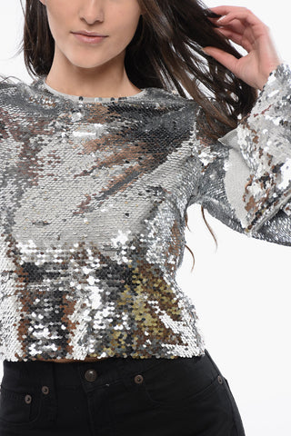 Sequin Crop Top with Bell Sleeves