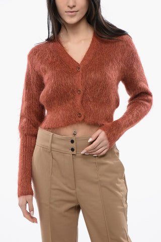 Cropped Fuzzy WICK Cardigan With V-Neck