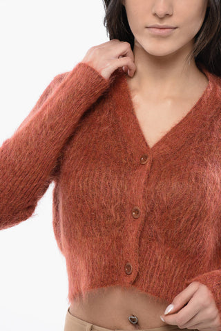 Cropped Fuzzy WICK Cardigan With V-Neck