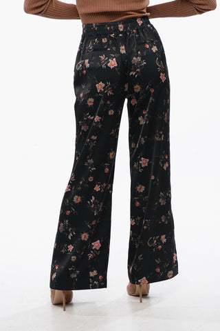 Satin Trousers LOUISA with Floral Print and Ankle Split