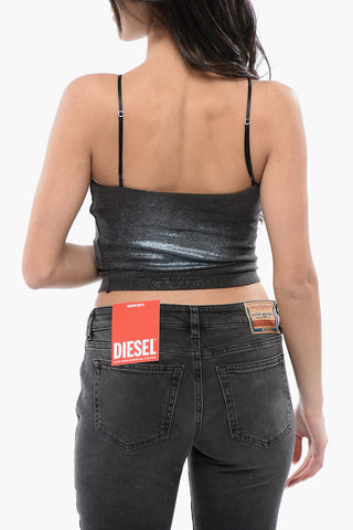 RED TAG Top T-WAMI TOP in Velour a Coste e Lurex 