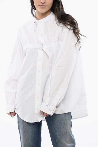 Solid Color Mandarin Collar Shirt with Belt Details