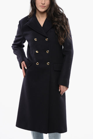 Double-breasted Virgin Wool Coat with Flap Pockets