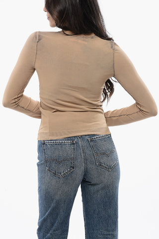 Faded Effect Stretch Nylon Crew-neck Cardigan