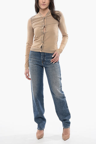Faded Effect Stretch Nylon Crew-neck Cardigan