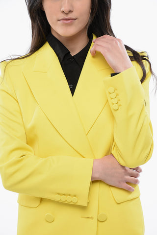 Blazer Doppiopetto in Lana con Rever a Lancia e Bottoni Rivestiti