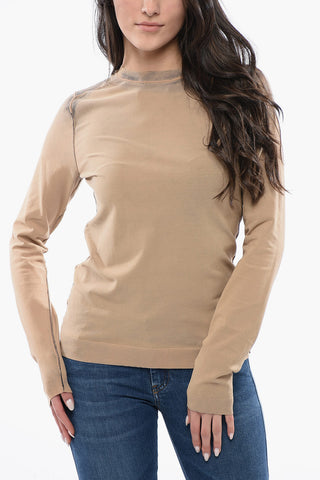 Acid Wash Effect Lightweight Crew-neck Sweater