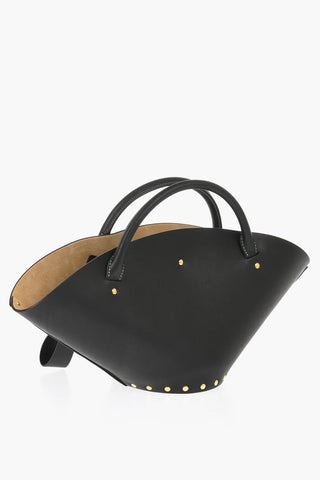 Borsa a Mano in Pelle Con Borchie Effetto Dorato