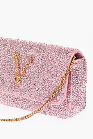 Borsa a Spalla in Strass con Monogram Effetto Dorato