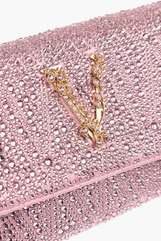 Borsa a Spalla in Strass con Monogram Effetto Dorato