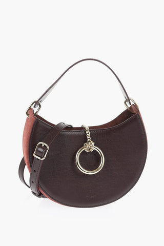 Solid Color Leather Hobo Bag with Suede Detail