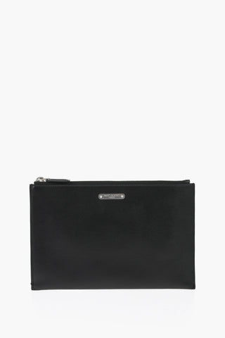 Pochette in Pelle a Tinta Unita con Logo Argentato