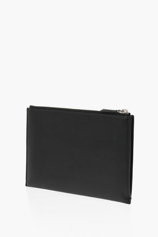 Pochette in Pelle a Tinta Unita con Logo Argentato