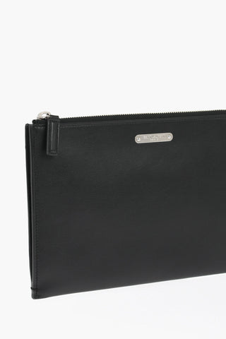 Pochette in Pelle a Tinta Unita con Logo Argentato