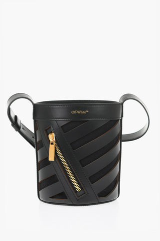 Leather CUT-OUT DIAG Bucket Bag with Drawstring