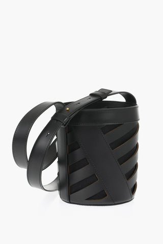 Leather CUT-OUT DIAG Bucket Bag with Drawstring
