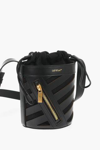 Leather CUT-OUT DIAG Bucket Bag with Drawstring