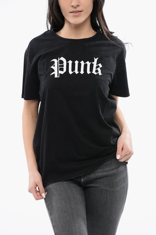 Crew-neck T-shirt With PUNK Contrast Print