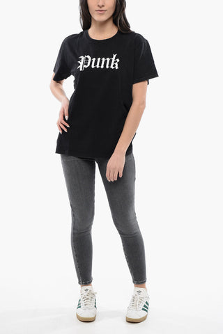 Crew-neck T-shirt With PUNK Contrast Print