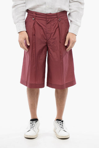 Cotton-Blend Bermuda Shorts with Hidden Button Closure