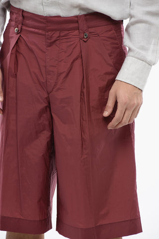 Cotton-Blend Bermuda Shorts with Hidden Button Closure