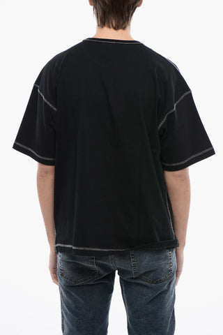 Printed T-BOXT-N12 Crew-neck T-Shirt with Visible Stitching