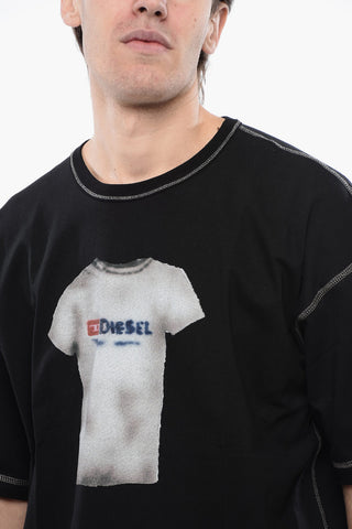 Printed T-BOXT-N12 Crew-neck T-Shirt with Visible Stitching