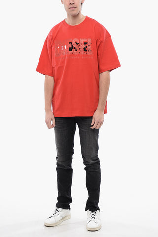 RED TAG Crew Neck T-Shirt T-NABEL-M1 in Solid Color with Cracked-Effect Print