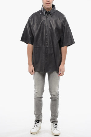 RED TAG Leather Short-Sleeve Overshirt S-EMIN-LTH with Snap Buttons