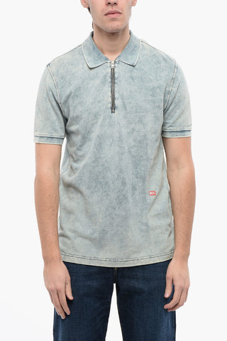RED TAG Acid Wash Effect T-SMITH-ZIP Polo Shirt with Half Zip