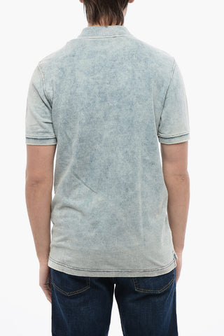 RED TAG Acid Wash Effect T-SMITH-ZIP Polo Shirt with Half Zip