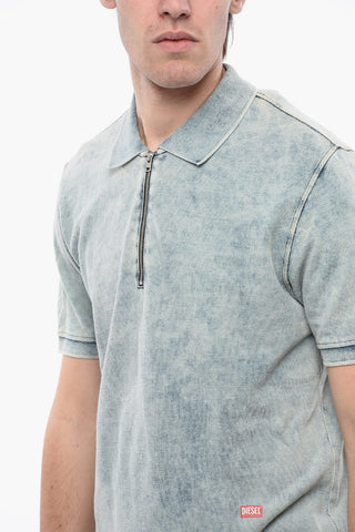 RED TAG Acid Wash Effect T-SMITH-ZIP Polo Shirt with Half Zip