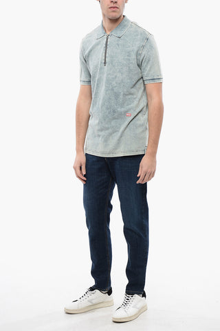RED TAG Acid Wash Effect T-SMITH-ZIP Polo Shirt with Half Zip