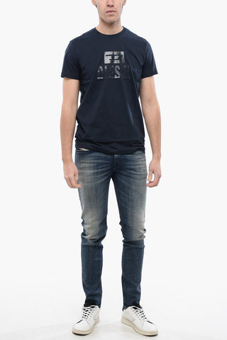 T-shirt Girocollo T-DIEGO a Tinta Unita con Logo Tono su Tono