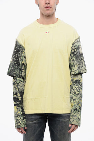 RED TAG Cotton Crew Neck T-Shirt T-WESHER-N5 with Animal-Print Sleeves