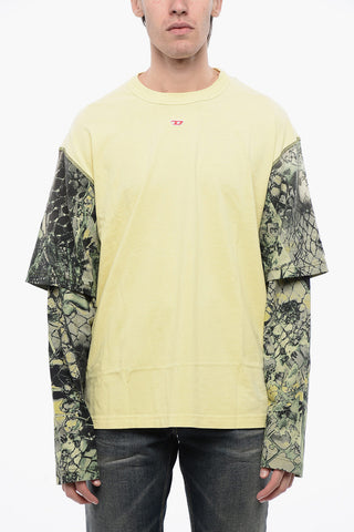 RED TAG Cotton Crew Neck T-Shirt T-WESHER-N5 with Animal-Print Sleeves
