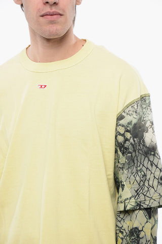 RED TAG Cotton Crew Neck T-Shirt T-WESHER-N5 with Animal-Print Sleeves