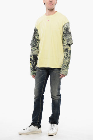 RED TAG Cotton Crew Neck T-Shirt T-WESHER-N5 with Animal-Print Sleeves