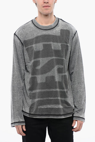 RED TAG Burn-Out Wash Long Sleeved T-CRANE-LS-L1 Crew-neck T-Shirt